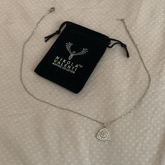 Pave White Gold Plated Triangle Necklace on 18” Silver Chain - Picture 4 of 4